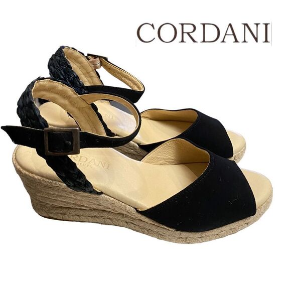 CORDANI Eva Women's Black Suede Espadrille Wedge Sandals 39 8.5 - Picture 1 of 6